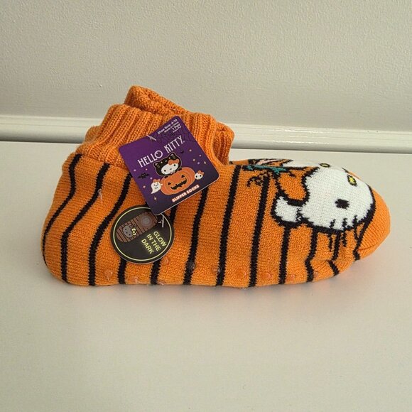 HELLO KITTY Grip Slipper Socks | Halloween Glow in the Dark | Cute Pumpkin NEW - Picture 3 of 8